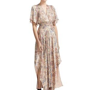 Beautiful Maje Rachel Smocked Paisley-Print Maxi Dress, Size SM (Maje Sz 1) NWT